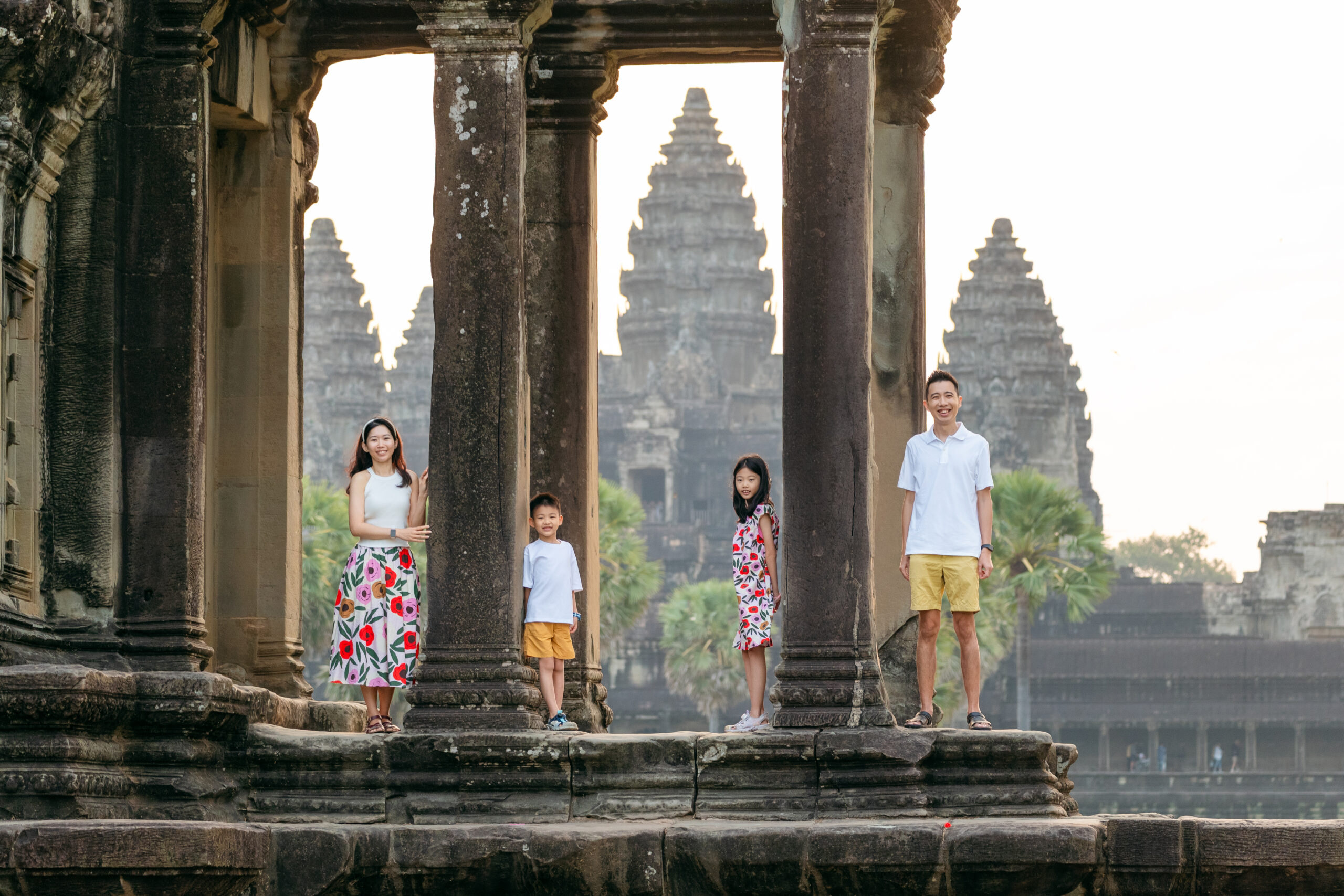 Angkor Wat family photoshoot with ancient temple backdrop