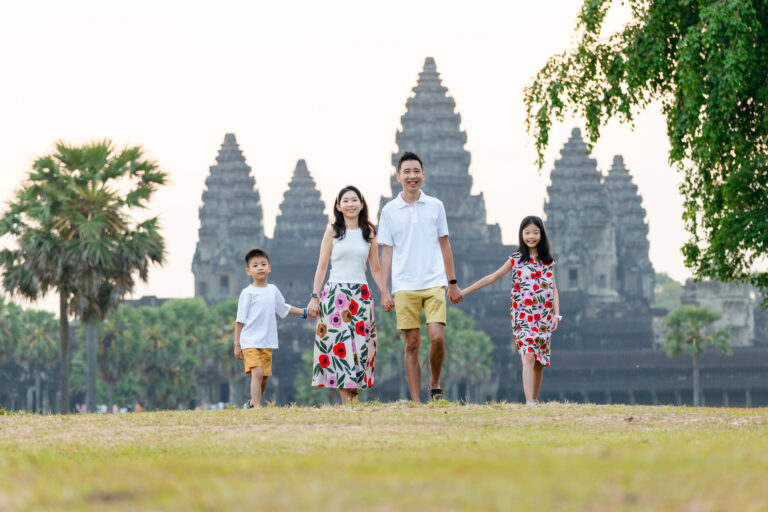 Angkor Wat family photoshoot with ancient temple backdrop